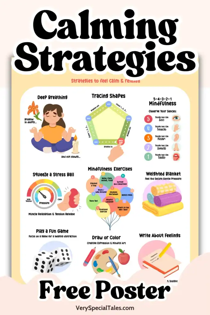 Poster showing Calming Strategies For Kids 