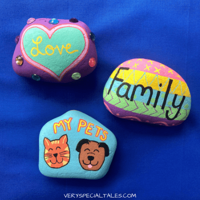 Painted Gratitude Stones showing pets love and family