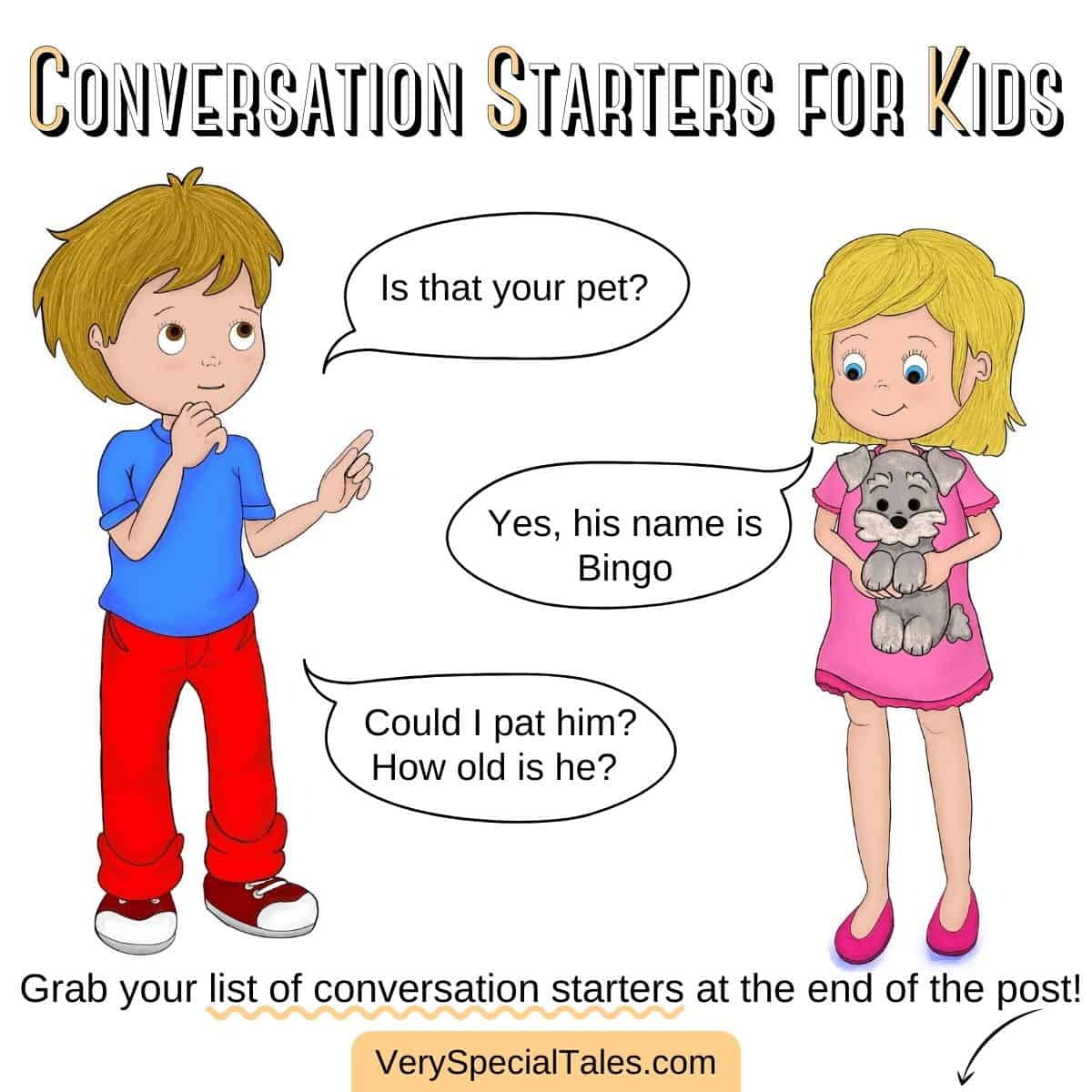 Two kids starting a conversation about a pet