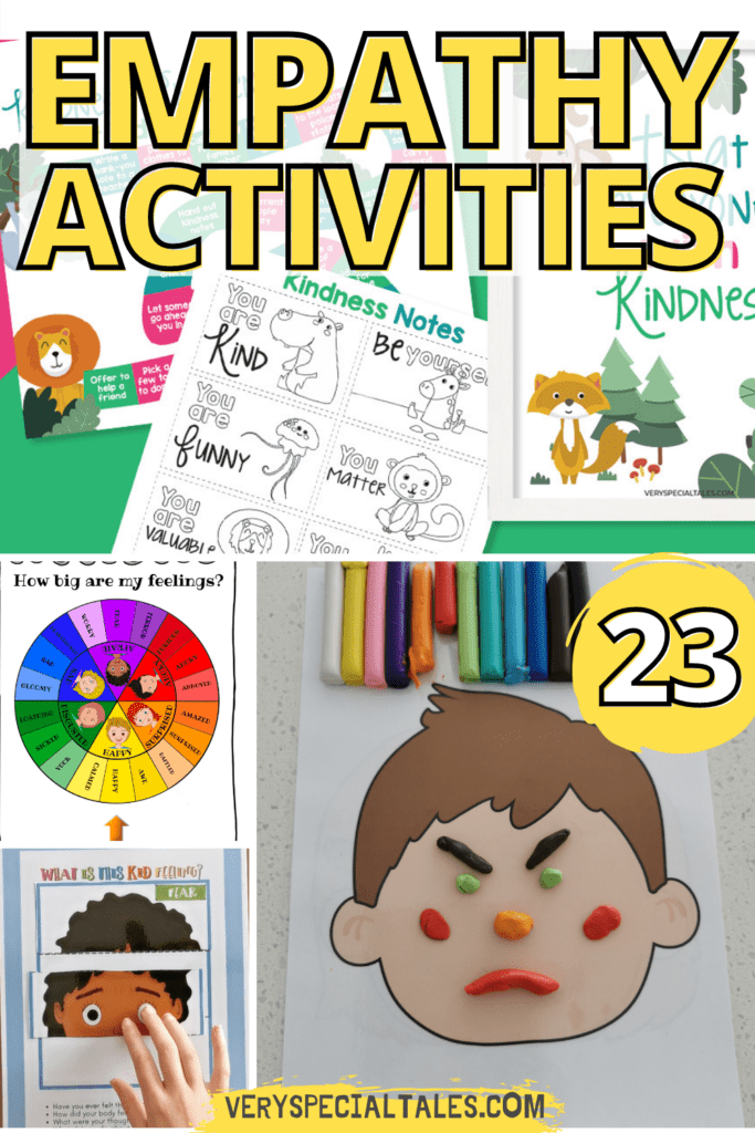 a pin for Pinterest showing examples of empathy activities for kids