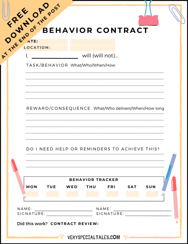 an example of a behavior contract template