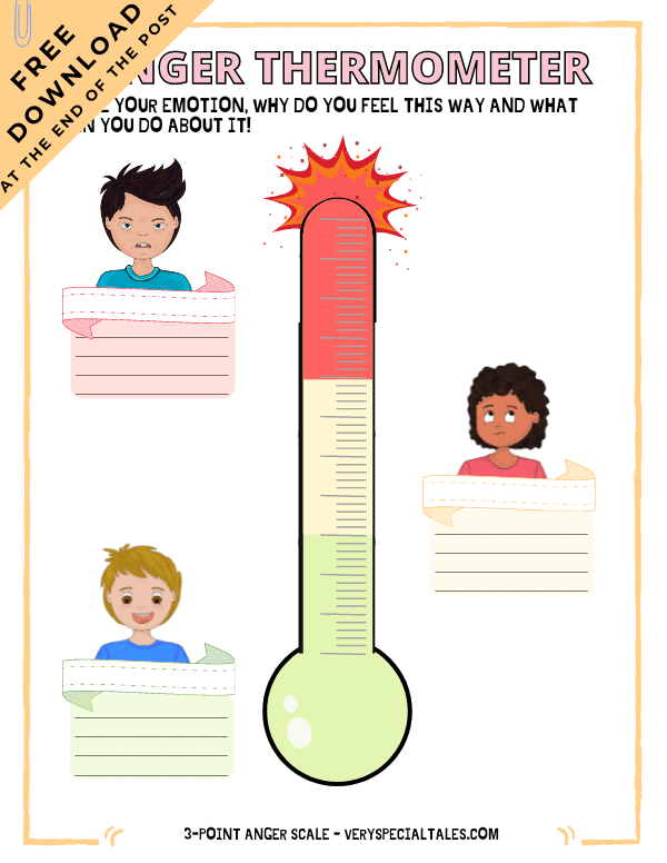 3-POINT ANGER THERMOMETER with children illustrations