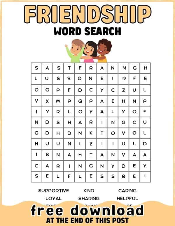 friendship word search worksheet