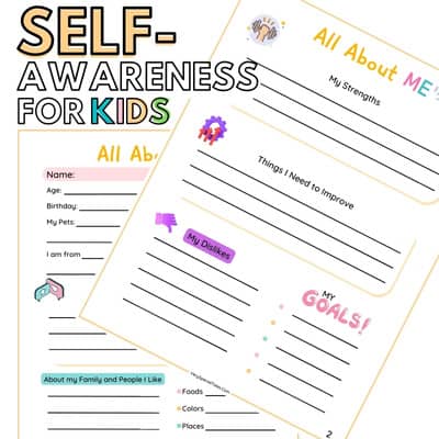 Example of Self Awareness Activity for Kids About Me Worksheet