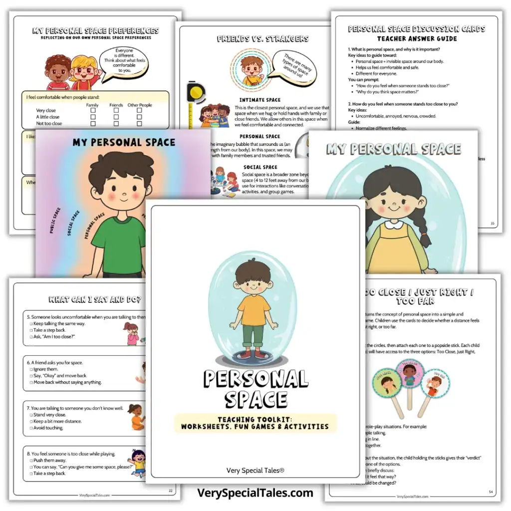 Personal Space Activities for Kids (Printable workbook including posters, worksheets and fun activities to teach about personal space)