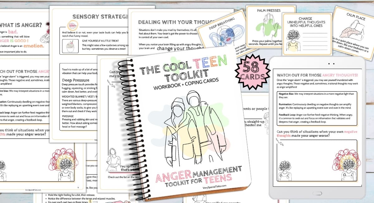 examples of worksheets included in the anger toolkit for kids and calm-down cards