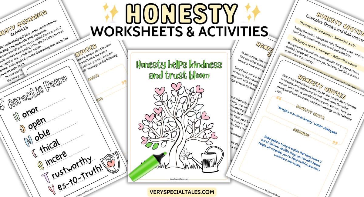 Examples of honesty worksheets and activities for kids